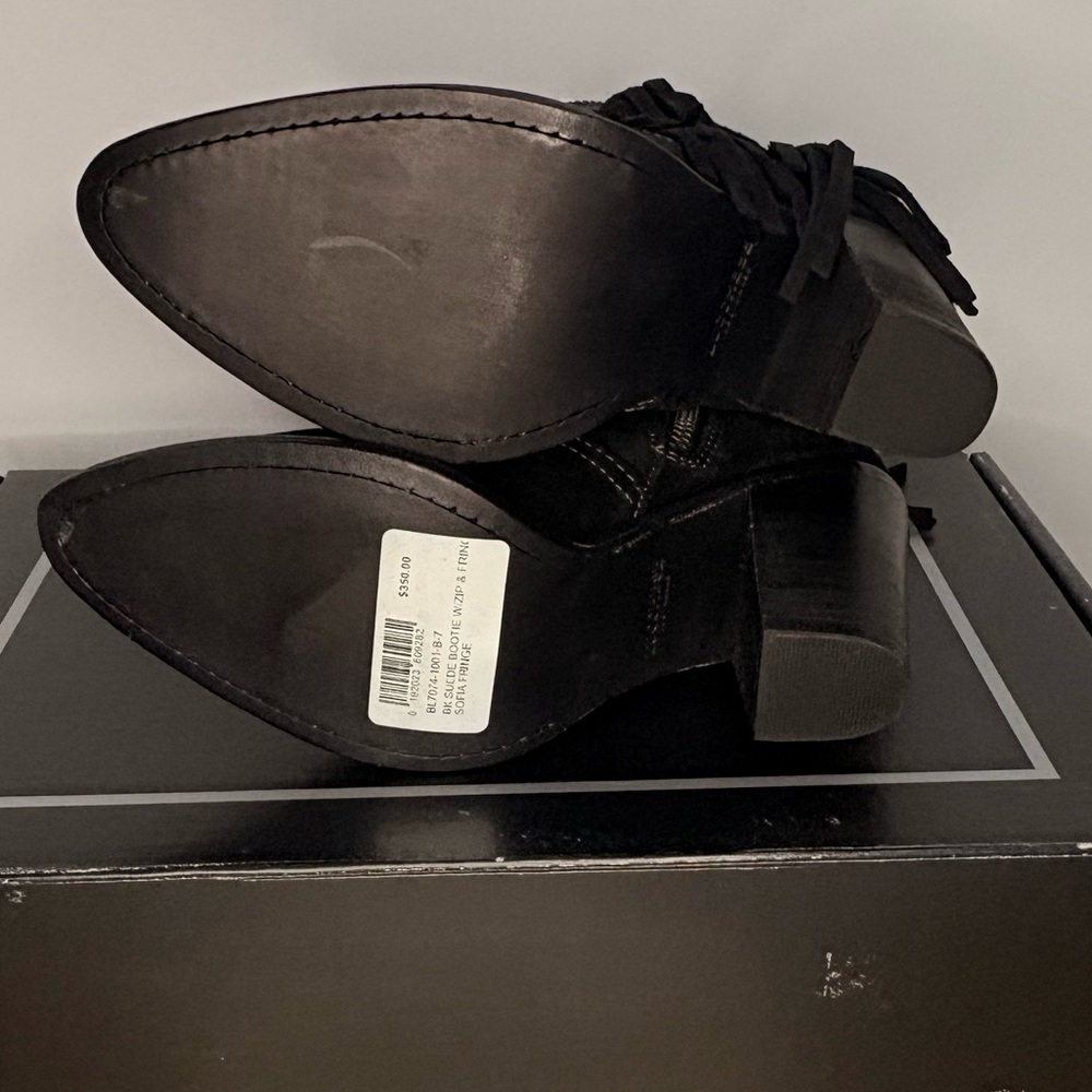 Lucchese Black Suede Fringe Ankle Boots - Picture 6 of 8